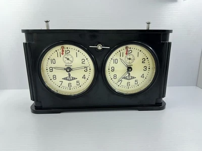 Jantar Amber OChZ 复古 1960 年苏联俄罗斯锦标赛黑色电木国际象棋时钟 — 第 1/4 张图片