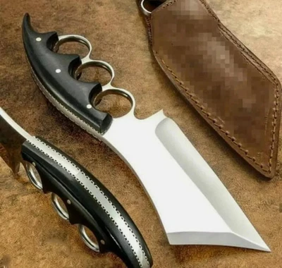 Custom Handmade Tool Steel Bull Horn Handle Hunting Bowie Knife W/Leather Sheath - Bild 1 von 2