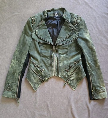 Chaqueta Double Zero Verde Mujer Gótico Punk Remache Cremallera Tachonada Talla Mediana  Foto 1 de 4