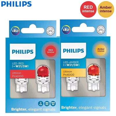 Philips LED W21/5W 7443 T20 Ultinon Pro6000, Red Or Amber Car Turn Signal Lamp - Image 1 of 4