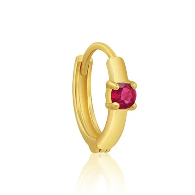 Natural Ruby Yellow Gold Plated Silver Single Small Huggie Hoop Earrings Z376 - Image 1 of 2