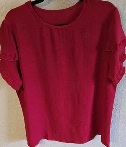 Blouse Red Polyester Womens XXL Ruffle Sleeve - Bild 1 von 7