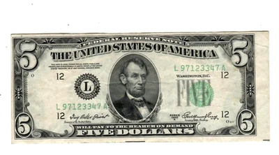 $5 (MAJOR DOWNSHIFT/MISCUT ERROR) "1950" $1 (SEAL DOWNSHIFT/MISCUT ERROR) RARE!! - Image 1 of 3