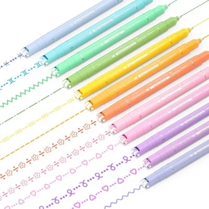 12 Pastel Colored Curve Highlighter Pen Set, 10 Different Shapes Dual Tip Aes... - Picture 1 of 7