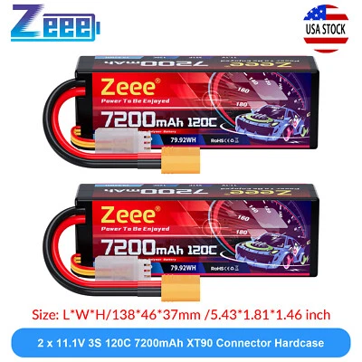 2 x Zeee 3с литий-полимерный аккумулятор 7200mAh 11.1V 120C XT90 для 1/8 1/10 RC автомобиля грузовика багги - Изображение 1 из 4