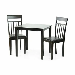 Dining Kitchen 3 Pcs SET Square Table 2 Warm Chairs Espresso Finish - Picture 1 of 10