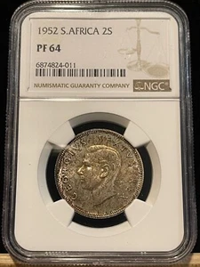 SOUTH AFRICA 2 Shillings 1952, NGC PF 64 Choice Uncirculated Heavily Toned. A2 - Picture 1 of 2
