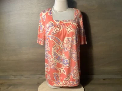 Blusa Top BLAIR Mujer PAISLEY Talla GRANDE Cuello Cuadrado Bandas MANGA CORTA NUEVA SIN ETIQUETAS  Foto 1 de 4