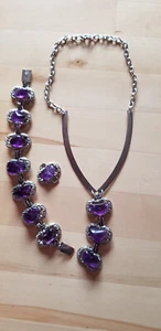Original Vintage Trachten/Modeschmuck Kette und Armkettchen mit lila Steinen - Bild 1 von 3