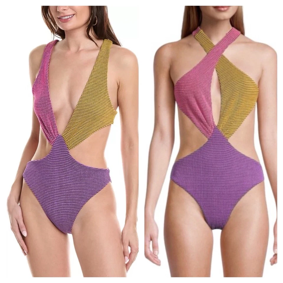 Купальник Agua Bendita Malibu Vini цельный цветной блок фиолетовый мульти размер XL - Изображение 1 из 4