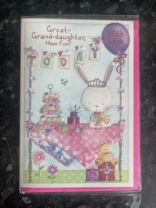 Great Granddaughter Happy Birthday Card Cute Rabbit Cake Stall Bunting Gifts - Picture 1 of 2