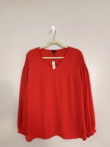 NWT Talbots Red V Neck Shoulder Detial Long Sleeve Shirt Size Large - Picture 1 of 11