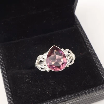 Anillo de plata de ley 925 con piedras preciosas de rodolita hecho a mano anillo de joyería para regalo Foto 1 de 3