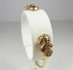 BEACH FASHION NAUTICAL SEAHORSE GOLD TONE RHODIUM CZ SEA LIFE CUFF BRACELET - Picture 1 of 6