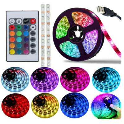 USB 5V 5050 LED Strip Light RGB colour changing lights TV Backlight 24key remote - Image 1 of 4