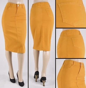 Women stretch twill Skirt Midi Calf length 28" pencil XS to 3XL #WG-77546 Yam - Picture 1 of 2
