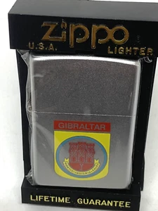 2001  Zippo Lighter GIBRALTAR COAT OF ARMS - SATIN CHROME LIGHTER UNFIRED IN BOX - Picture 1 of 6