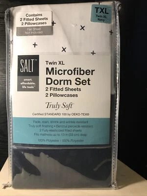 Juego de sábanas de dormitorio de microfibra TWIN XL NUEVAS 2 fundas ajustables y 2 fundas de almohada azul marino universitario Foto 1 de 4