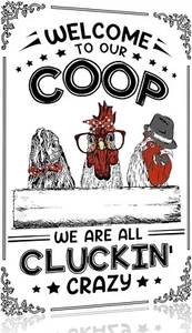 Funny Chicken Metal Tin Sign Coop Decor 12Wx8L, white - Picture 1 of 4