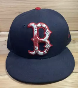 Boston Red Sox Hat Cap New Era Size 7 1/8 Fitted Blue Performance MLB Baseball - Picture 1 of 15