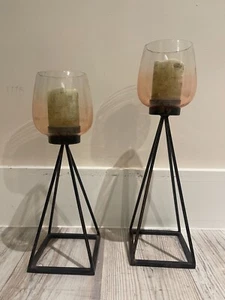 Set of 2 Tall/Pillar Candle Holder - Metal brushed bronze, Boho, Wedding, Decor - Picture 1 of 5