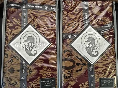 Новые нераспакованные двусторонние СТАНДАРТНЫЕ наволочки Waterford альгамбра рубиновый и золотой жаккард - Изображение 1 из 3