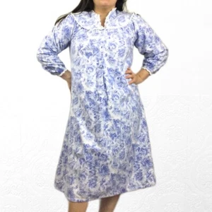 Lanz of Salzburg blue floral cotton flannel pajama nightgown womens Small pjs - Imagen 1 de 12