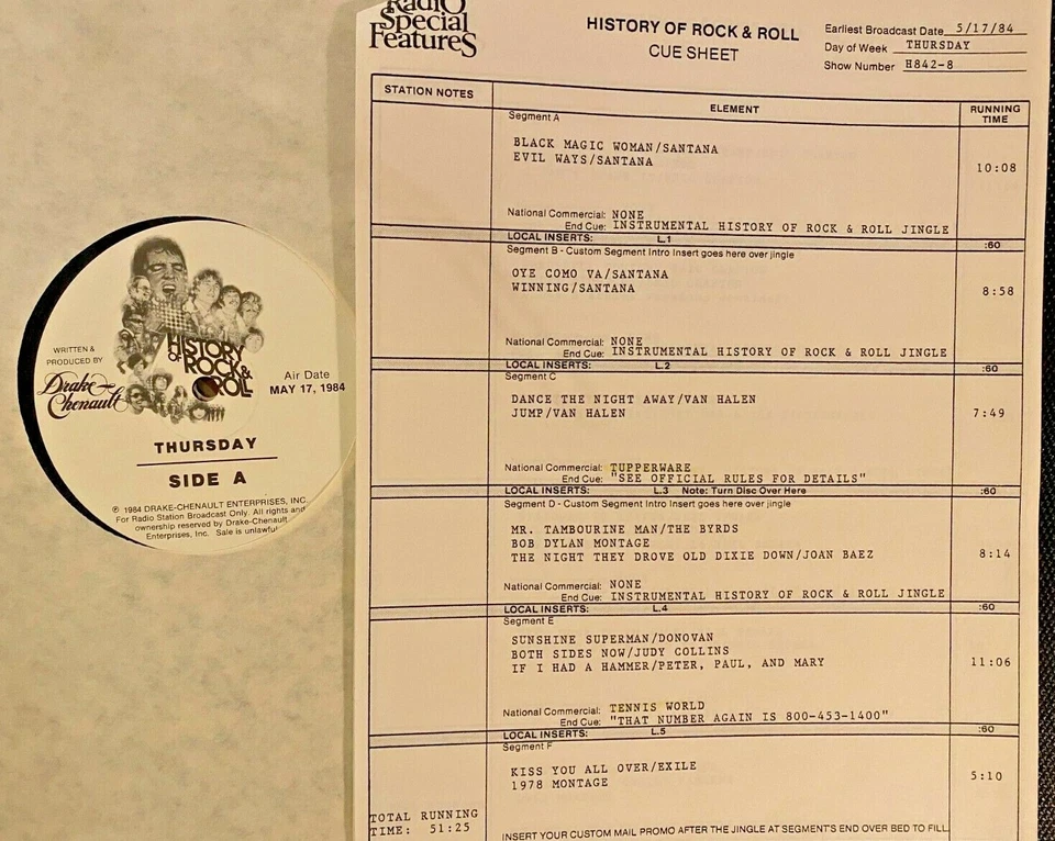 RADIO SHOW 5/17/84 R&R HISTORY: SANTANA (4), VAN HALEN SET, BOB DYLAN MONTAGE - Image 1 of 1