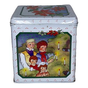 Fotos familiares vintage de colección de lata y tapa de Navidad de Colección diseño TBC 1987 4inx4inx4in - Imagen 1 de 8