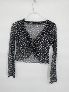 FREE PEOPLE Sheer mesh Black White Star Print Front Tie Marne Top Women’s XS - Picture 1 of 3