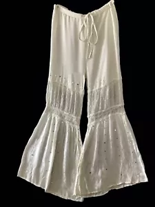 Raga Flared Ivory Sequin Embroidered Drawstring Pants M / L New - Picture 1 of 2