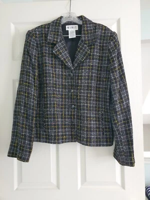 Blazer Mixit Gris Amarillo A Cuadros Abotonado Manga Larga Forrado Chaqueta Mujer 16 Alto Foto 1 de 4