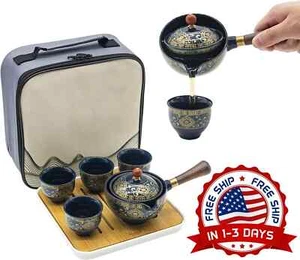 Tetera De Cerámica Con Infusor, Juego De Té Japonés Azul Flores Con Mango NEW US - Picture 1 of 8