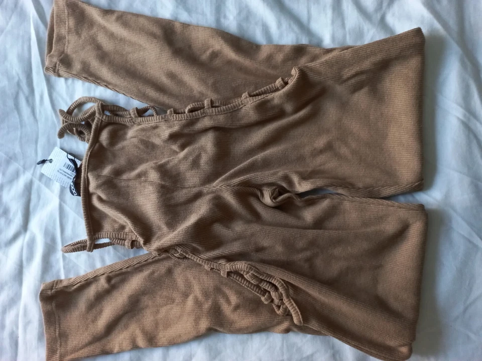 New with tags - beige lace up sides ribbed leggings - Image 1 of 4