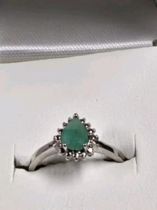 Pear Cut Natural Emerald & Diamond Sterling Silver Ring 7.25by Royal Touch... - Picture 1 of 4