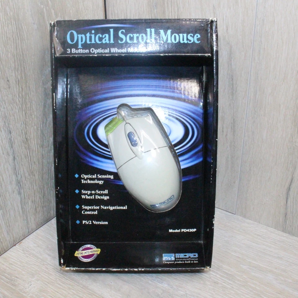 Micro Innovations PS/2 Optical Scroll Mouse Model PD430P NEW OLD STOCK (NOS) - Image 1 of 4