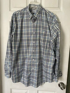 Camisa para hombre LL Bean ajuste tradicional sin arrugas azul amarillo blanco abotonada L - Imagen 1 de 10