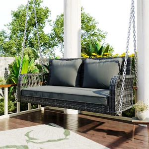 Hollywoodschaukel Hängeschaukel Gartenmöbel Set Rattan Sofa Gartenschaukel Grau - Bild 1 von 16