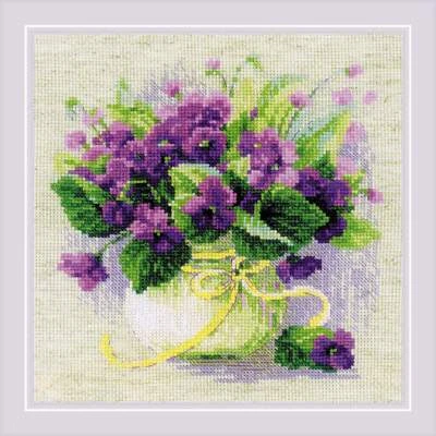 Riolis Counted Cross Stitch Kit Violets in a Pot R2091 - Image 1 of 4
