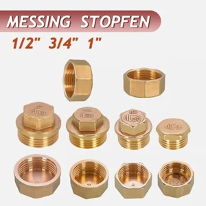 Brass Female / Male Blanking Cap Stop End Bsp 1/2" -1" zoll Water Pipe Parts - Picture 1 of 11