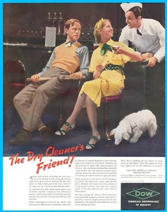 1937 DOW soda fountain PRINT AD dry cleaning business tennis racket dog - Picture 1 of 3