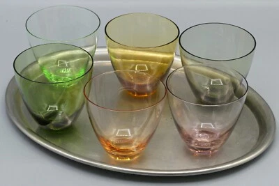 ALTE VINTAGE 6x GLÄSER BUNT MIT TABLETT SCHNAPS LIKÖR - Bild 1 von 4