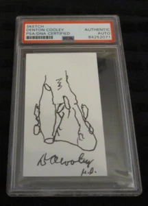 Denton Cooley MD (Dec) signed handsigniert Skizze PSA SLABBED VISITENKARTE - Bild 1 von 2