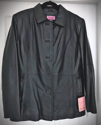 New With Tags Excelled Black Leather Fall/ Winter Coat Quilted Zipout Lining - L - Image 1 of 4