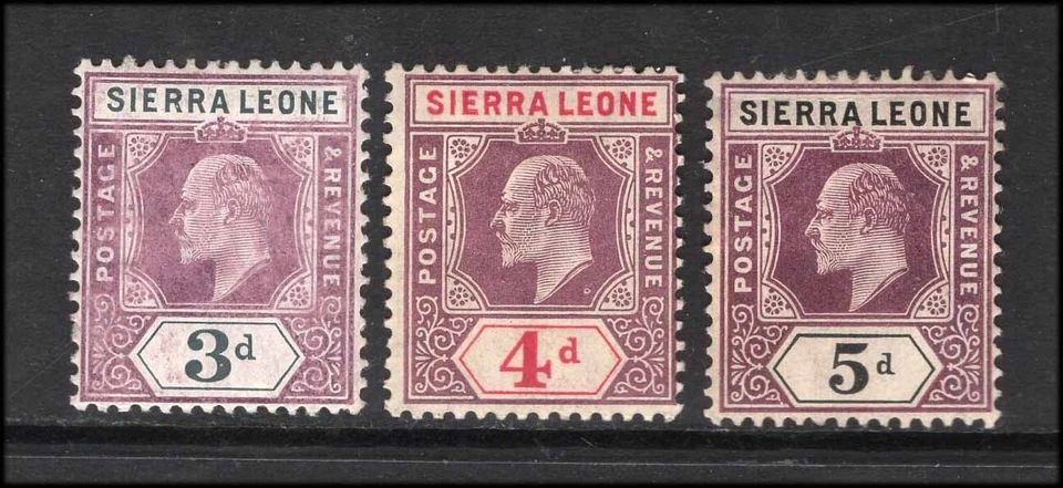 M26967 Sierra Leona 1904 KEVII 3d/4d/5d m/m Sg91/3 Cat 90 £ Foto 1 de 1