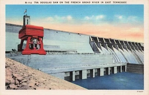TVA Douglas Dam on the French Broad River TN Vintage Lino PC - Imagen 1 de 2