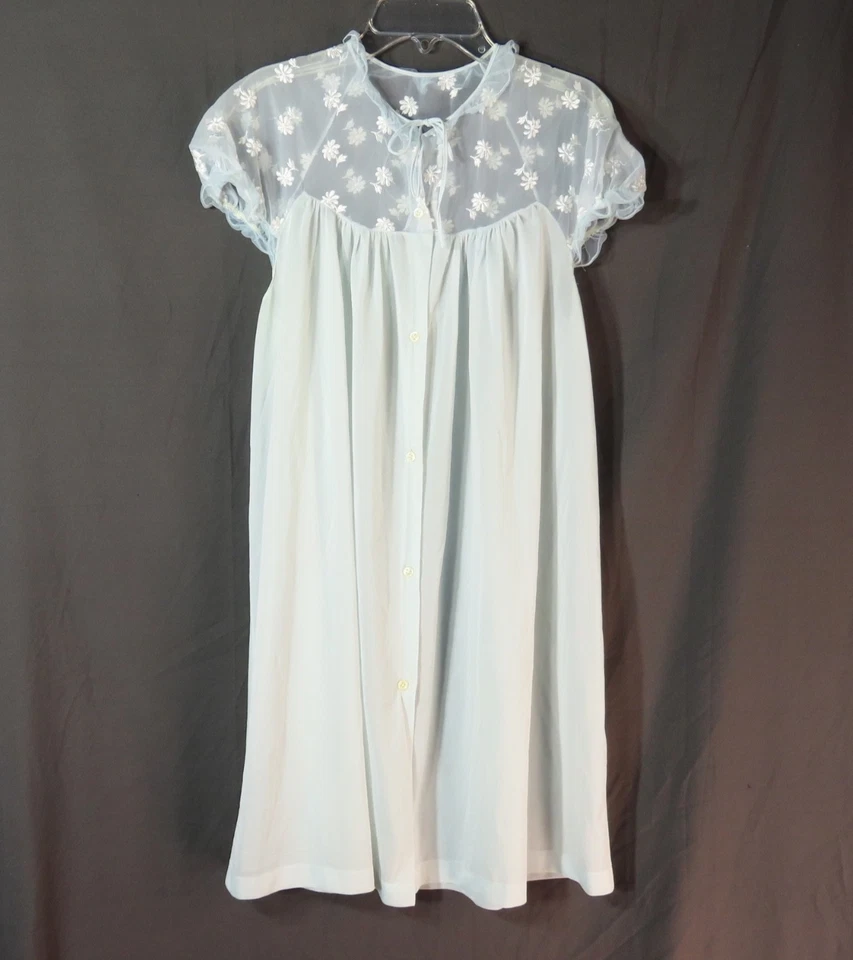VTG Carters Light Blue Night Gown Robe JUNIORS GIRLS 13 Silky Nylon w/Lace Upper - Image 1 of 4