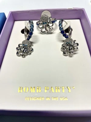 Conjunto Pulpo Bomb Party Atlantis Mítico Brillo Pendientes Anillo Talla 7 🩵 🐙 Foto 1 de 4