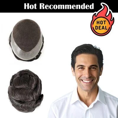 Peluca negra invisible de PU piel de encaje nueva Australia cabello humano Toupee para hombre Foto 1 de 4