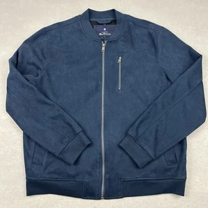 Ben Sherman Jacket Men Large Blue Bomber Full Zip Blade Collar Faux Suede L - Picture 1 of 8